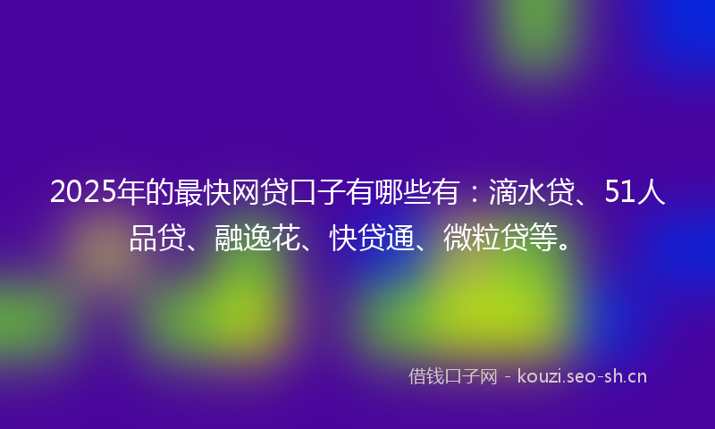 2025年的最快网贷口子有哪些有：滴水贷、51人品贷、融逸花、快贷通、微粒贷等。
