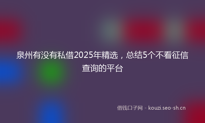 泉州有没有私借2025年精选，总结5个不看征信查询的平台