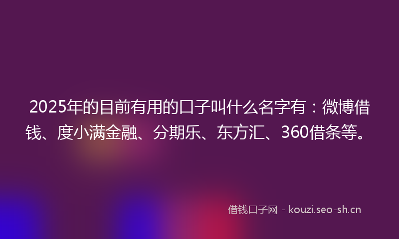 2025年的目前有用的口子叫什么名字有：微博借钱、度小满金融、分期乐、东方汇、360借条等。