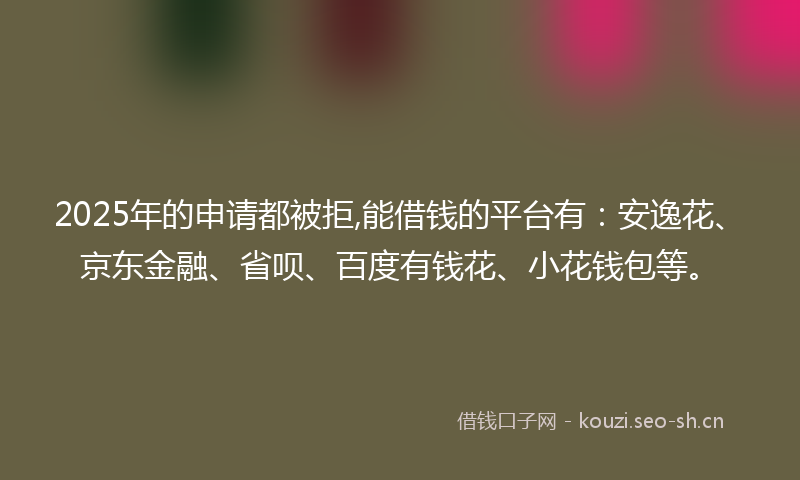 2025年的申请都被拒,能借钱的平台有：安逸花、京东金融、省呗、百度有钱花、小花钱包等。