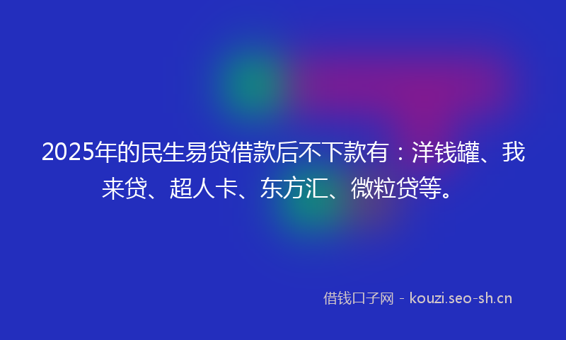 2025年的民生易贷借款后不下款有：洋钱罐、我来贷、超人卡、东方汇、微粒贷等。