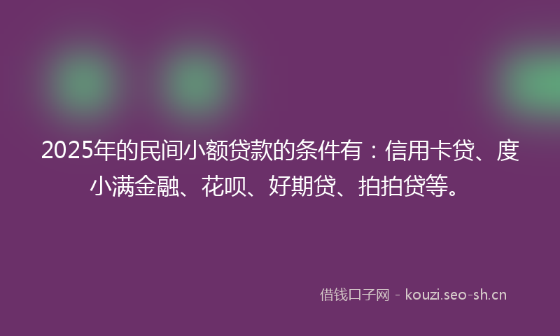 2025年的民间小额贷款的条件有：信用卡贷、度小满金融、花呗、好期贷、拍拍贷等。