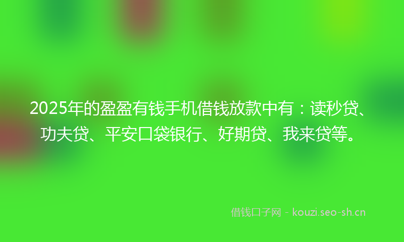 2025年的盈盈有钱手机借钱放款中有:读秒贷、功夫贷、平安口袋银行、好期贷、我来贷等。