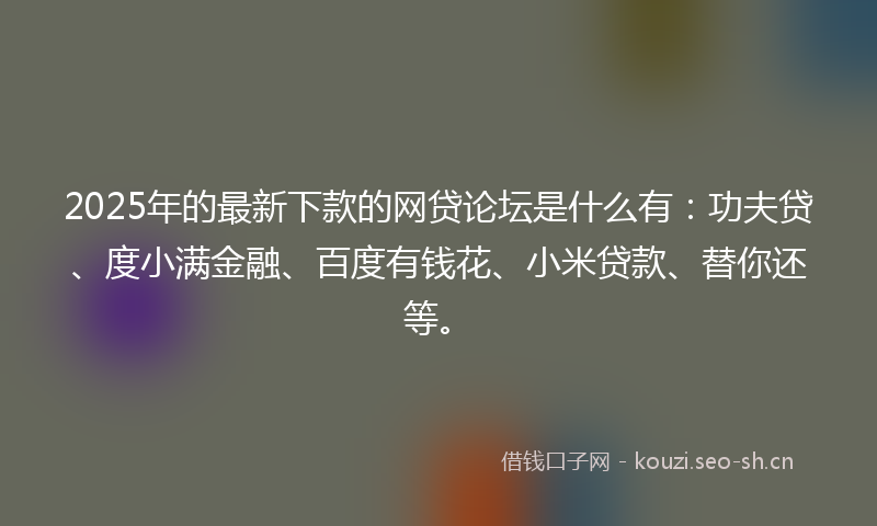 2025年的最新下款的网贷论坛是什么有:功夫贷、度小满金融、百度有钱花、小米贷款、替你还等。