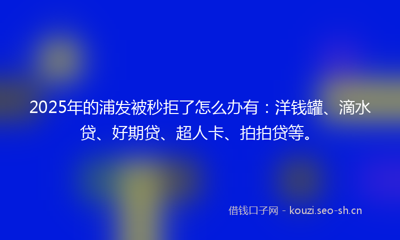 2025年的浦发被秒拒了怎么办有：洋钱罐、滴水贷、好期贷、超人卡、拍拍贷等。