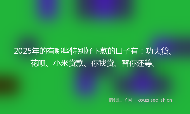 2025年的有哪些特别好下款的口子有：功夫贷、花呗、小米贷款、你我贷、替你还等。