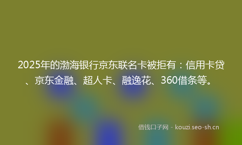 2025年的渤海银行京东联名卡被拒有：信用卡贷、京东金融、超人卡、融逸花、360借条等。