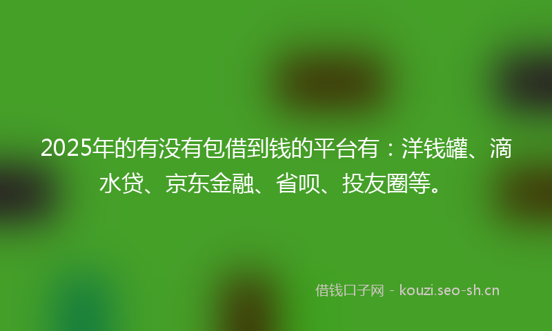 2025年的有没有包借到钱的平台有：洋钱罐、滴水贷、京东金融、省呗、投友圈等。