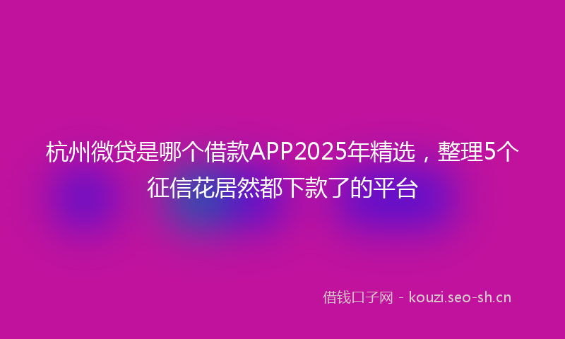 杭州微贷是哪个借款APP2025年精选，整理5个征信花居然都下款了的平台