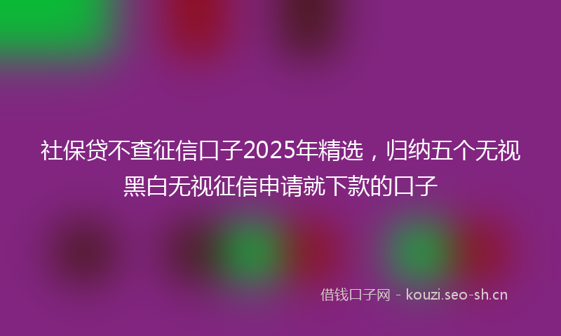 社保贷不查征信口子2025年精选，归纳五个无视黑白无视征信申请就下款的口子