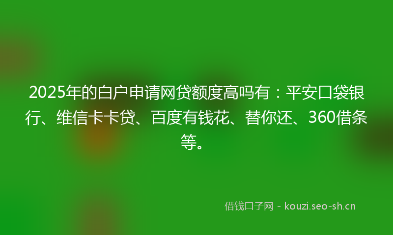 2025年的白户申请网贷额度高吗有：平安口袋银行、维信卡卡贷、百度有钱花、替你还、360借条等。
