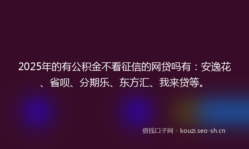 2025年的有公积金不看征信的网贷吗有：安逸花、省呗、分期乐、东方汇、我来贷等。