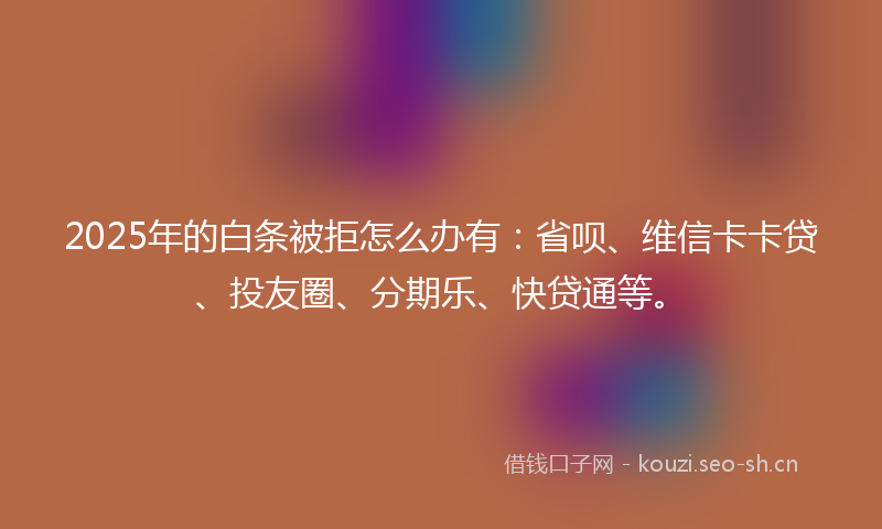 2025年的白条被拒怎么办有：省呗、维信卡卡贷、投友圈、分期乐、快贷通等。