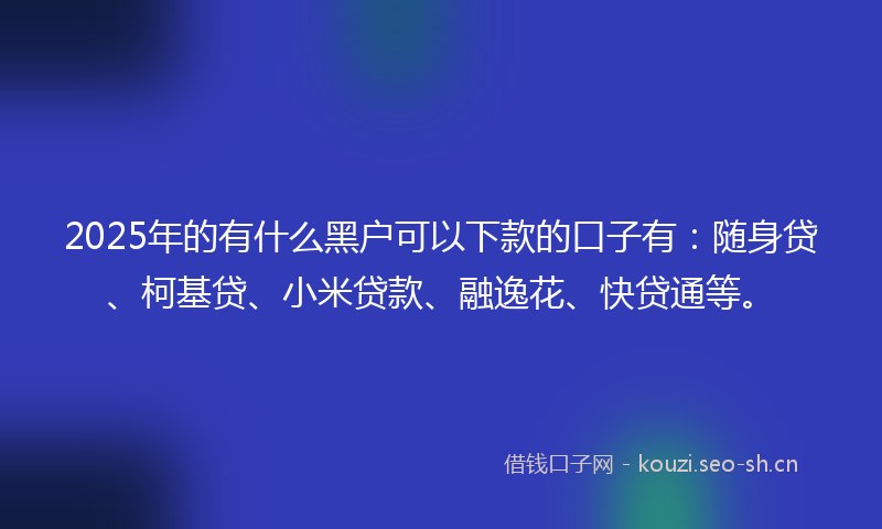 2025年的有什么黑户可以下款的口子有：随身贷、柯基贷、小米贷款、融逸花、快贷通等。