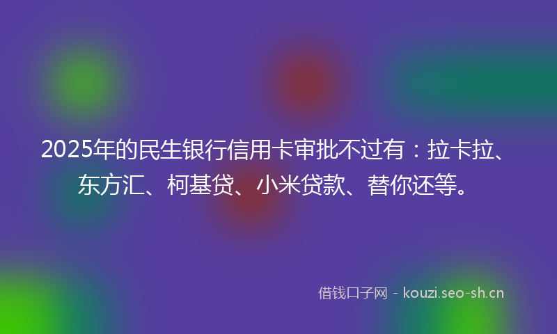 2025年的民生银行信用卡审批不过有：拉卡拉、东方汇、柯基贷、小米贷款、替你还等。