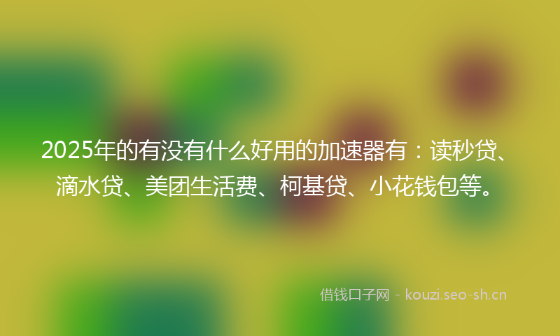 2025年的有没有什么好用的加速器有：读秒贷、滴水贷、美团生活费、柯基贷、小花钱包等。