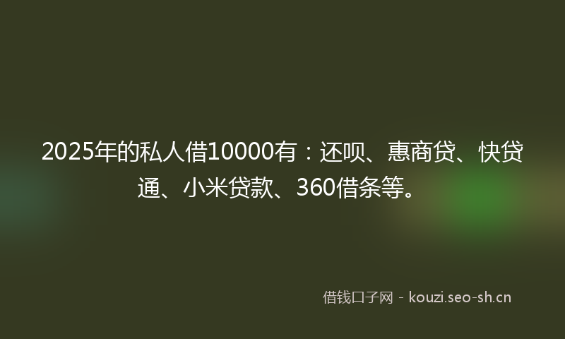 2025年的私人借10000有：还呗、惠商贷、快贷通、小米贷款、360借条等。