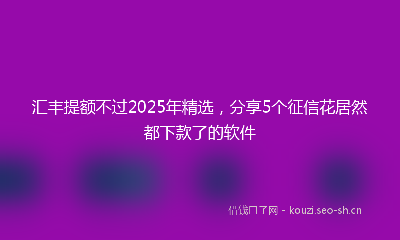 汇丰提额不过2025年精选，分享5个征信花居然都下款了的软件
