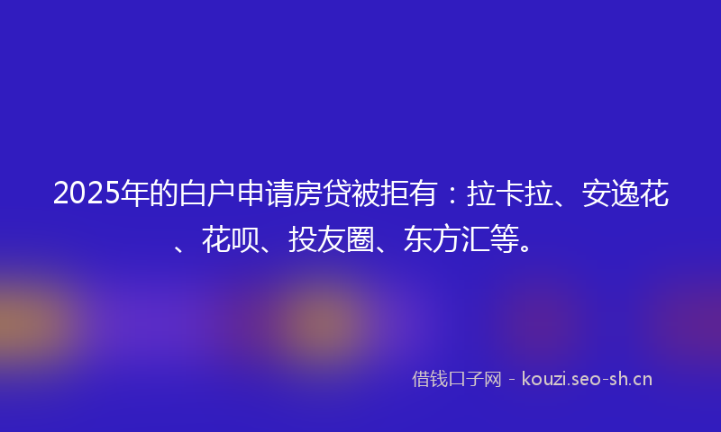 2025年的白户申请房贷被拒有：拉卡拉、安逸花、花呗、投友圈、东方汇等。
