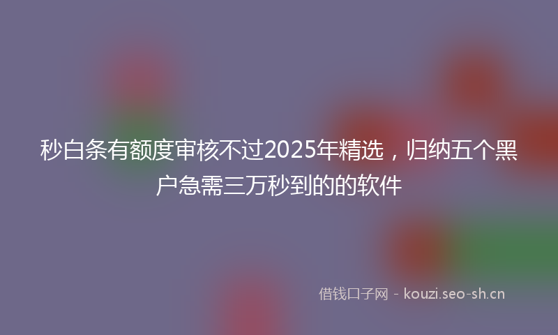 秒白条有额度审核不过2025年精选,归纳五个黑户急需三万秒到的的软件