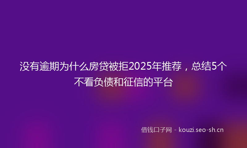 没有逾期为什么房贷被拒2025年推荐，总结5个不看负债和征信的平台