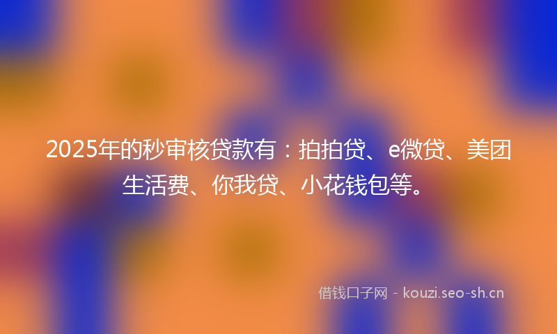 2025年的秒审核贷款有：拍拍贷、e微贷、美团生活费、你我贷、小花钱包等。