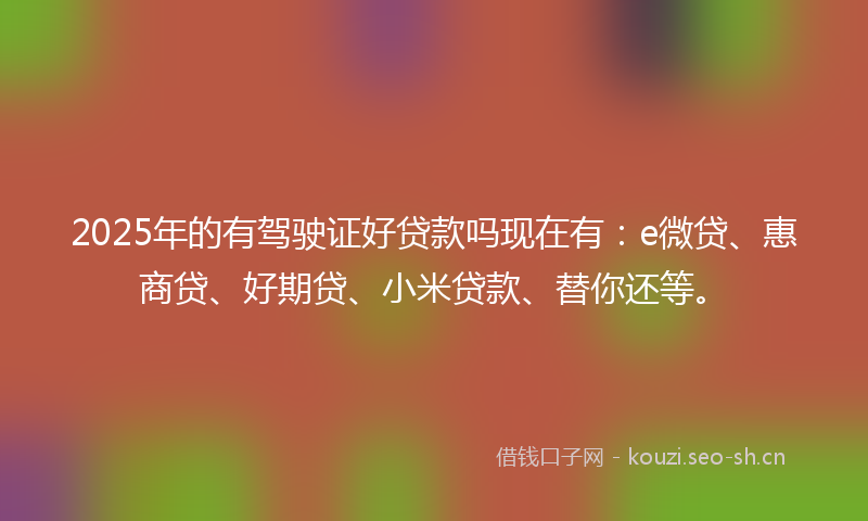 2025年的有驾驶证好贷款吗现在有：e微贷、惠商贷、好期贷、小米贷款、替你还等。