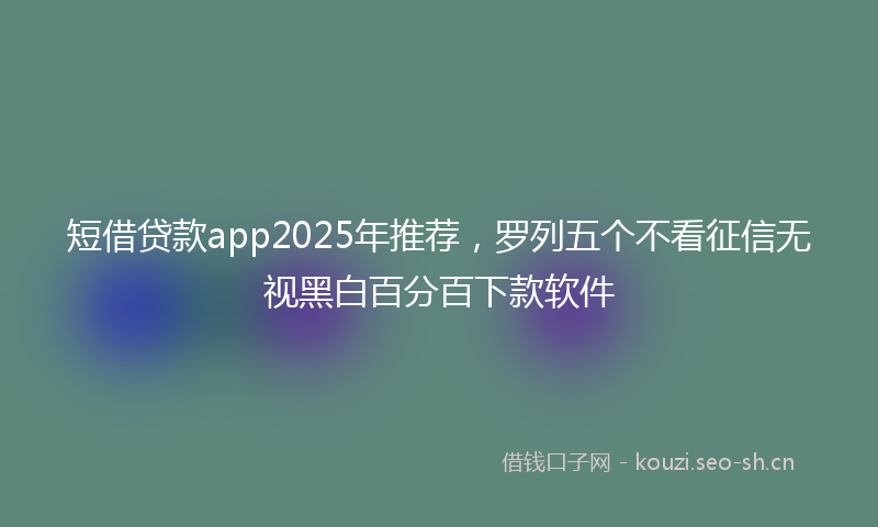 短借贷款app2025年推荐，罗列五个不看征信无视黑白百分百下款软件
