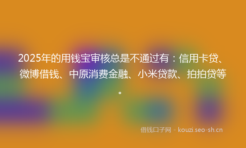 2025年的用钱宝审核总是不通过有：信用卡贷、微博借钱、中原消费金融、小米贷款、拍拍贷等。