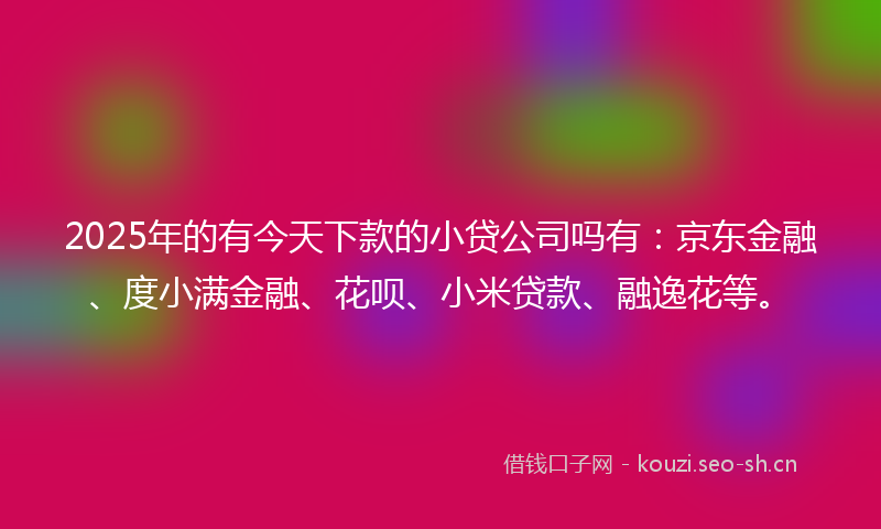 2025年的有今天下款的小贷公司吗有：京东金融、度小满金融、花呗、小米贷款、融逸花等。