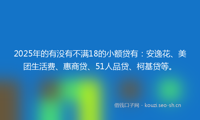 2025年的有没有不满18的小额贷有：安逸花、美团生活费、惠商贷、51人品贷、柯基贷等。
