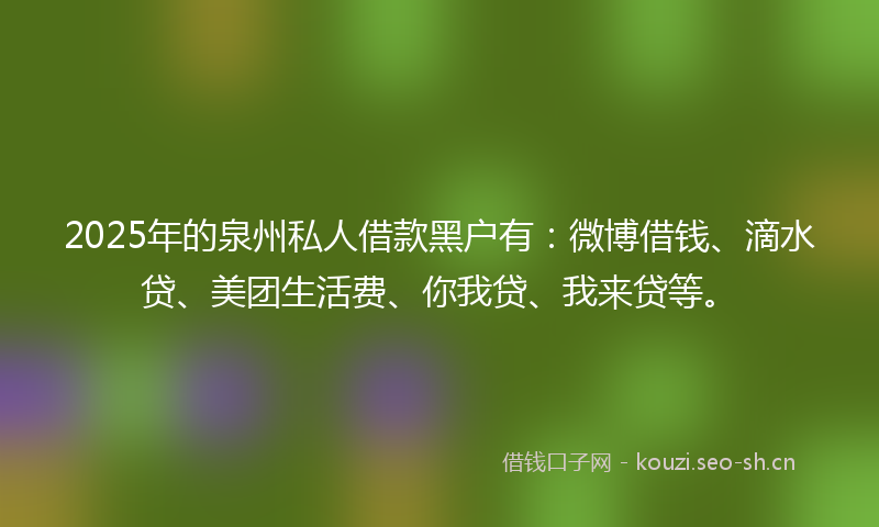 2025年的泉州私人借款黑户有：微博借钱、滴水贷、美团生活费、你我贷、我来贷等。