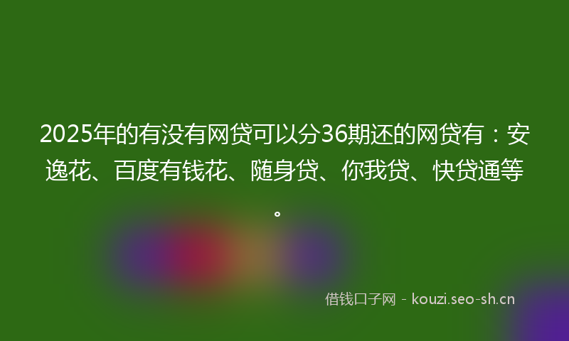 2025年的有没有网贷可以分36期还的网贷有：安逸花、百度有钱花、随身贷、你我贷、快贷通等。
