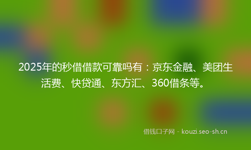2025年的秒借借款可靠吗有：京东金融、美团生活费、快贷通、东方汇、360借条等。