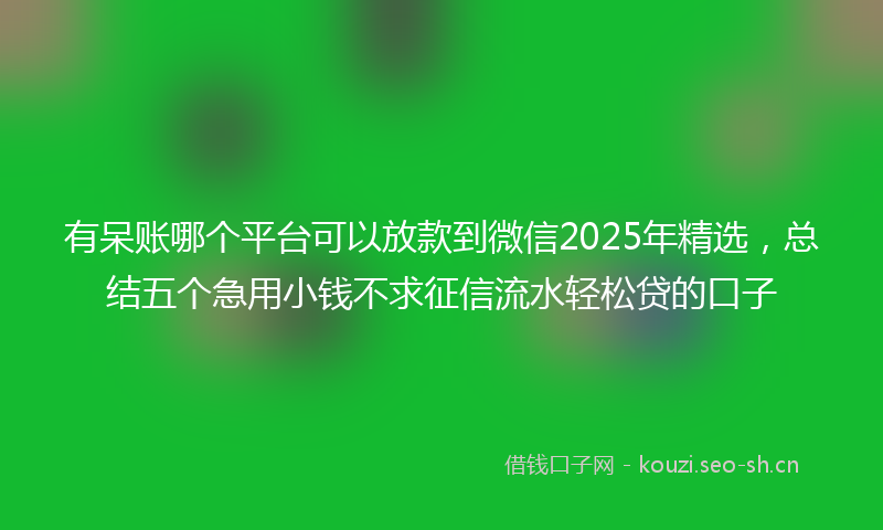 有呆账哪个平台可以放款到微信2025年精选，总结五个急用小钱不求征信流水轻松贷的口子