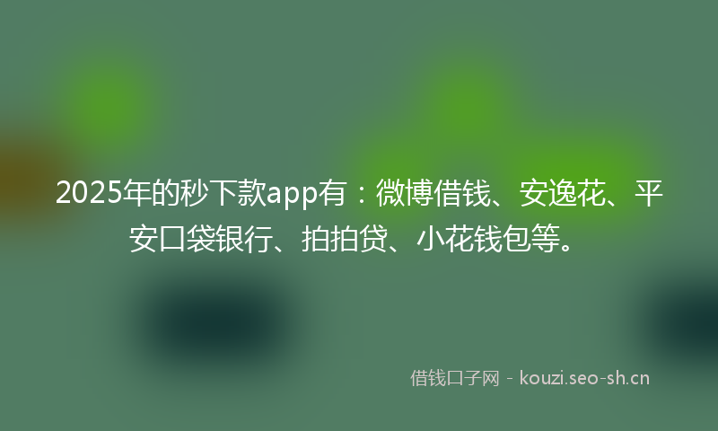 2025年的秒下款app有：微博借钱、安逸花、平安口袋银行、拍拍贷、小花钱包等。