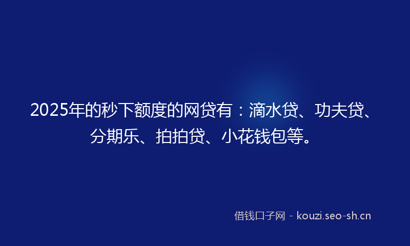 2025年的秒下额度的网贷有：滴水贷、功夫贷、分期乐、拍拍贷、小花钱包等。