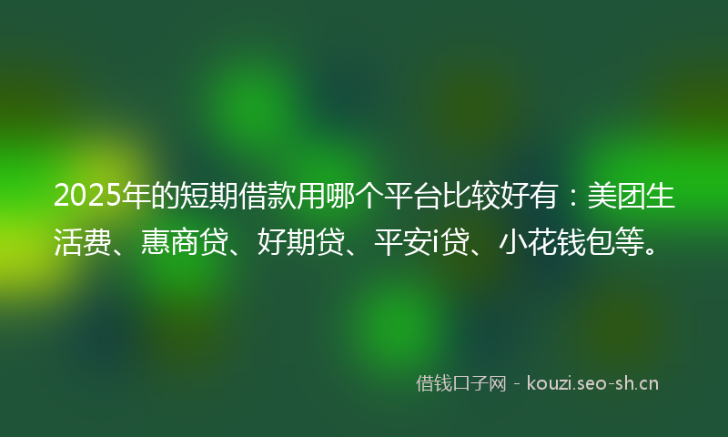2025年的短期借款用哪个平台比较好有:美团生活费、惠商贷、好期贷、平安i贷、小花钱包等。