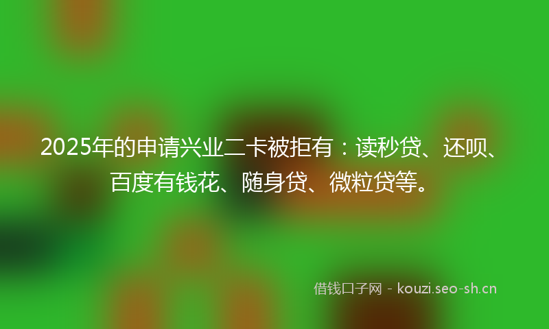 2025年的申请兴业二卡被拒有：读秒贷、还呗、百度有钱花、随身贷、微粒贷等。