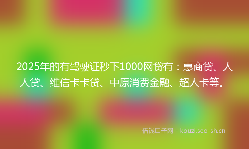 2025年的有驾驶证秒下1000网贷有：惠商贷、人人贷、维信卡卡贷、中原消费金融、超人卡等。