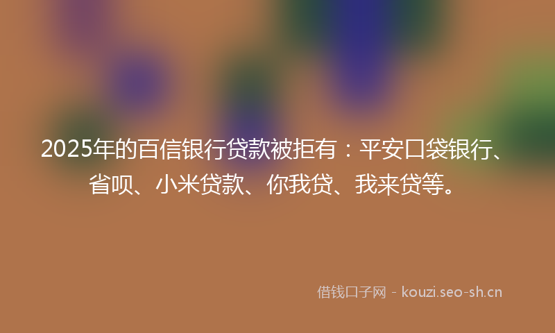 2025年的百信银行贷款被拒有：平安口袋银行、省呗、小米贷款、你我贷、我来贷等。