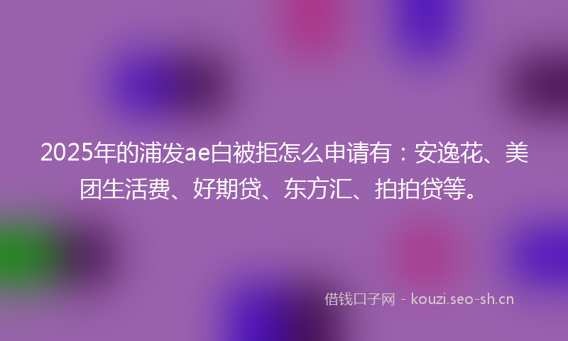 2025年的浦发ae白被拒怎么申请有：安逸花、美团生活费、好期贷、东方汇、拍拍贷等。