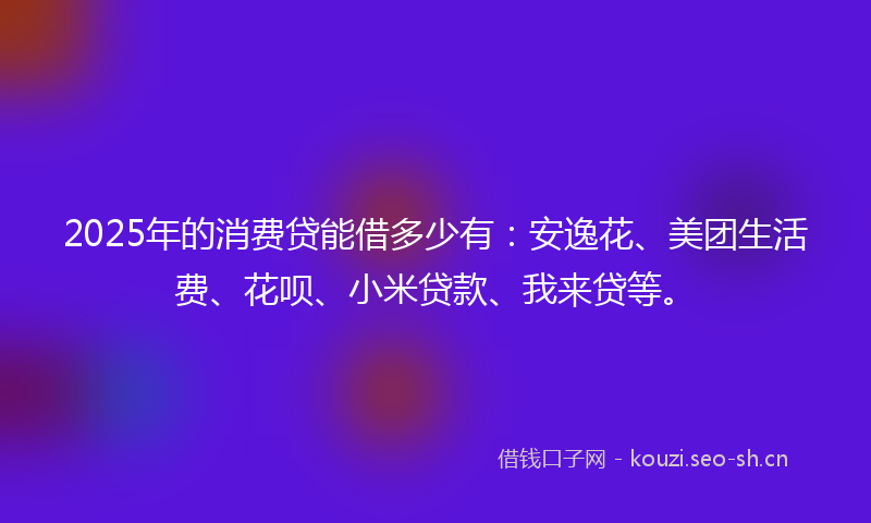 2025年的消费贷能借多少有：安逸花、美团生活费、花呗、小米贷款、我来贷等。