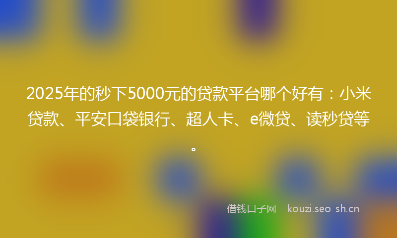 2025年的秒下5000元的贷款平台哪个好有:小米贷款、平安口袋银行、超人卡、e微贷、读秒贷等。