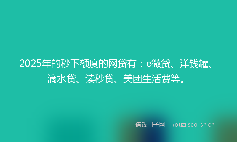 2025年的秒下额度的网贷有：e微贷、洋钱罐、滴水贷、读秒贷、美团生活费等。