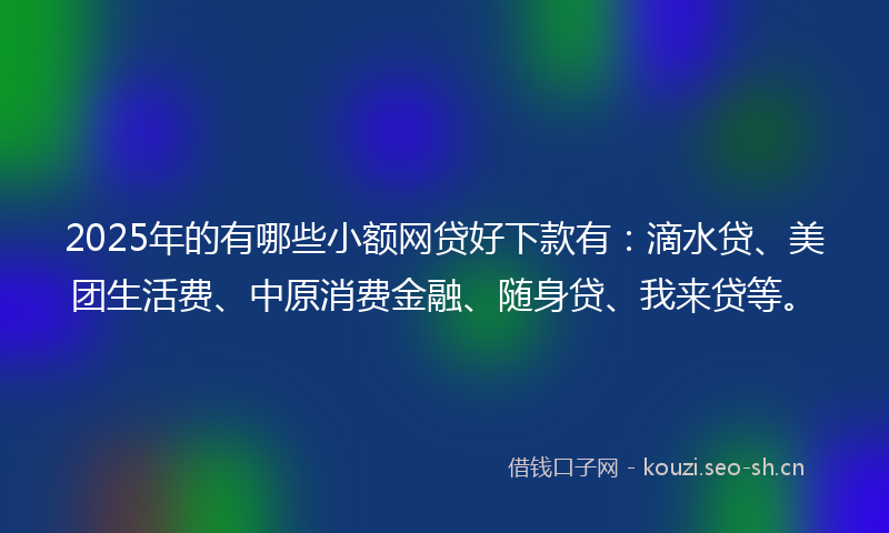 2025年的有哪些小额网贷好下款有：滴水贷、美团生活费、中原消费金融、随身贷、我来贷等。