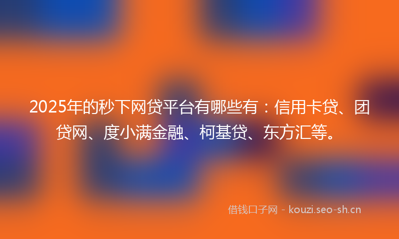 2025年的秒下网贷平台有哪些有:信用卡贷、团贷网、度小满金融、柯基贷、东方汇等。