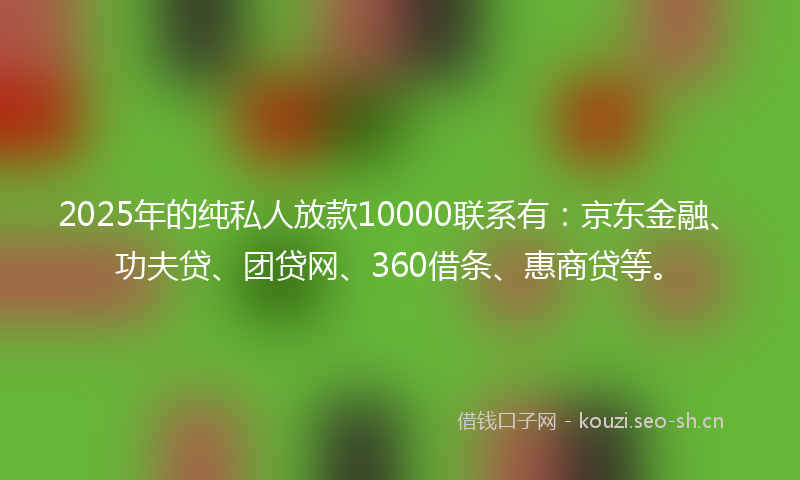 2025年的纯私人放款10000联系有：京东金融、功夫贷、团贷网、360借条、惠商贷等。