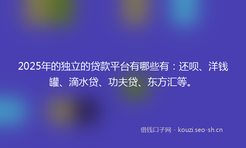 2025年的独立的贷款平台有哪些有：还呗、洋钱罐、滴水贷、功夫贷、东方汇等。