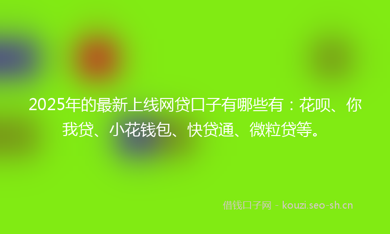 2025年的最新上线网贷口子有哪些有:花呗、你我贷、小花钱包、快贷通、微粒贷等。